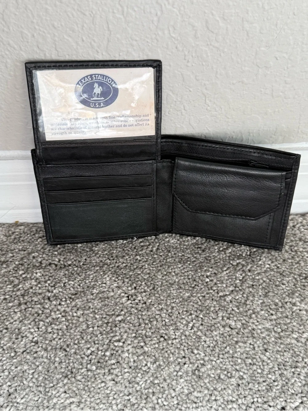 Black Leather Texas Stallion Bi-Fold Wallet